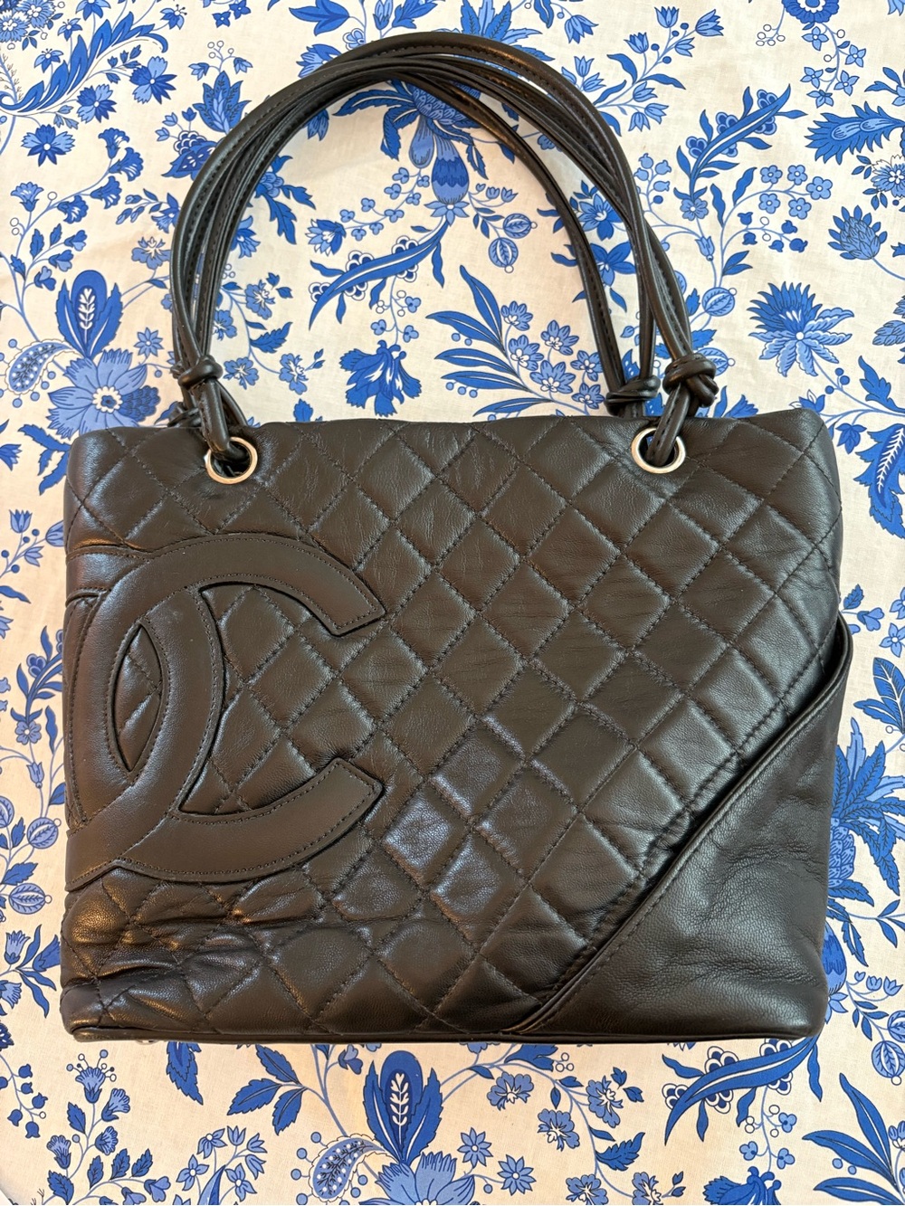 Quilted Leather Satchel Bag in Black